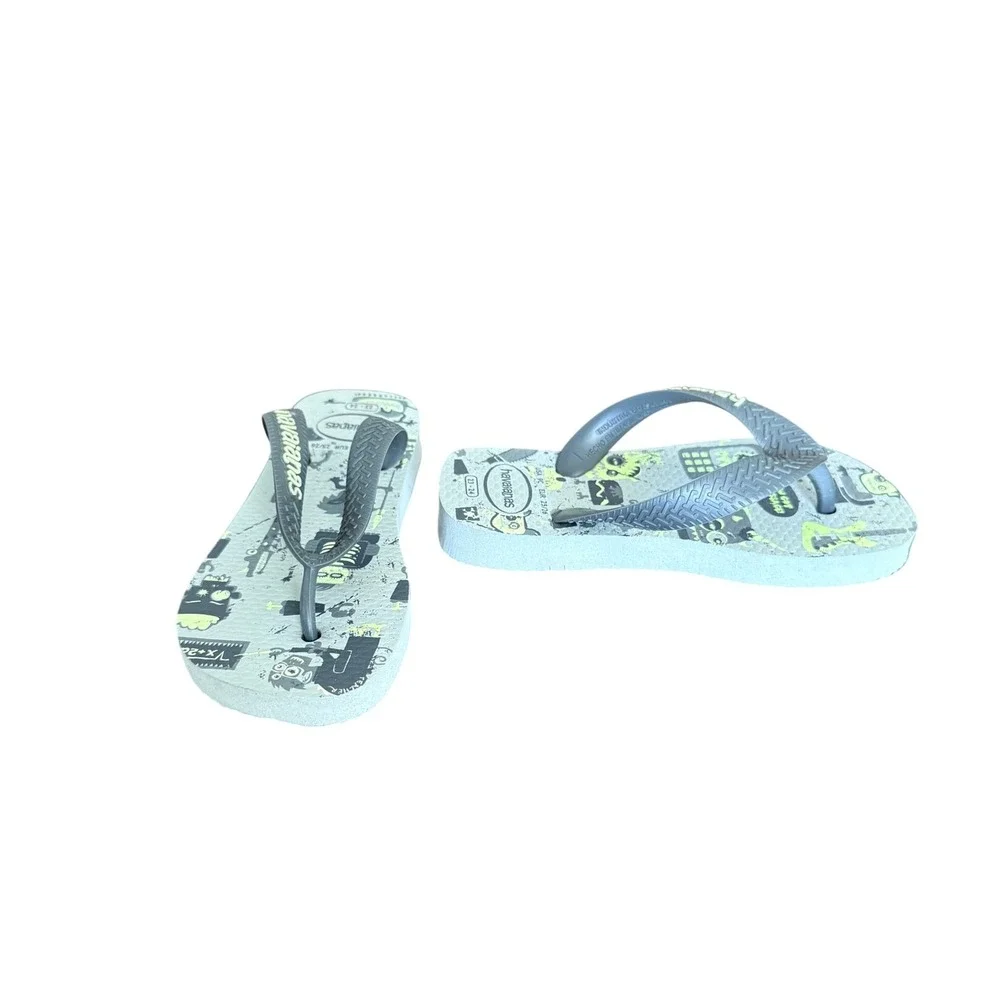 Havaianas Kids Monster Rock Graphic Flip Flops Grey‎ Neon Green USA 9C EUR 25/26